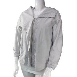 Chicos Womens Size 2 US 12 Large Gray Full Zip Jacket Oversized Hood Nylon Blend